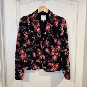 Modcloth Black Floral Blazer with Red Rose Print